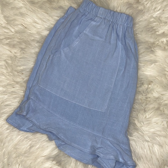Light Blue Summer Ruffled Linen Shorts - Picture 3 of 3